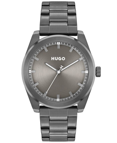 HUGO Men's Bright Quartz Ionic Plated Gray Steel Watch 42mm