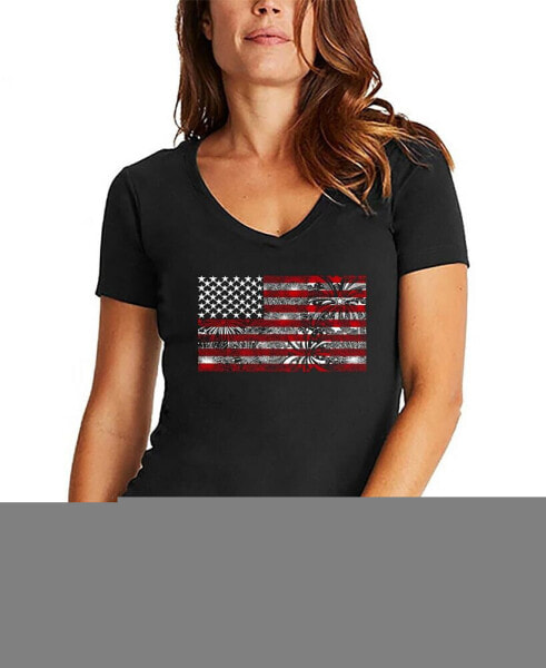 Women's Fireworks American Flag V-neck T-shirt