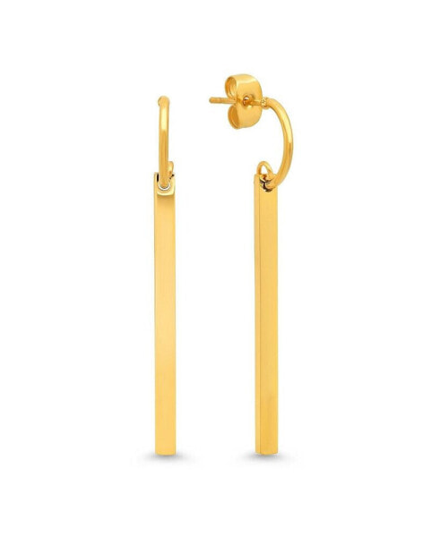 Stainless Steel 18K Micron Gold Plated Long Bar Drop Earrings
