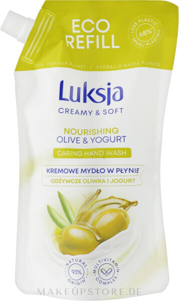 Pflegende Cremeseife für die Hände mit Oliven und Joghurt - Luksja Creamy & Soft Olive & Yogurt Caring Hand Wash (Doypack) 400 ml