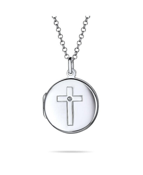 Religious Dainty Round Circle Holy Cross Locket Photo Locket For Women Holds Photos Pictures Silver Necklace Pendant