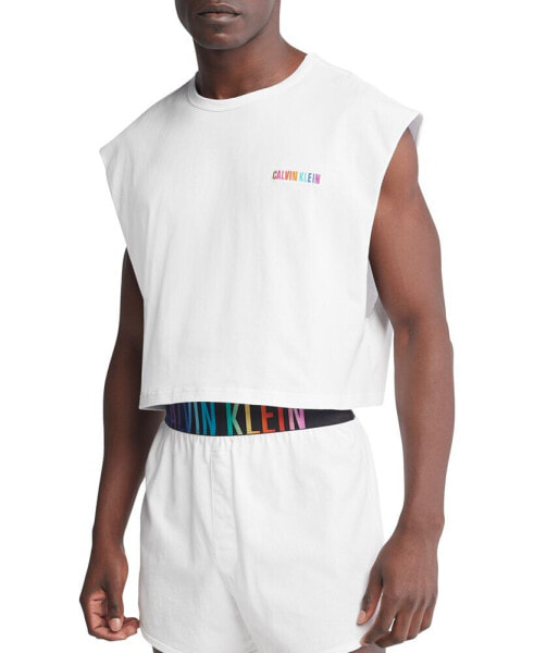 Men's Intense Power Pride Cropped Logo Embroidered Cotton Muscle Tank
