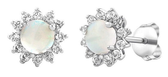 Rolanda Sterling Silver Genuine White Opal and Clear Topaz Earrings OPM9494EOPW