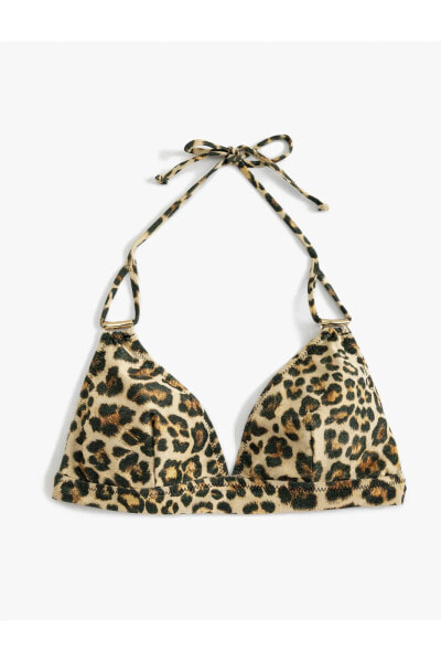 Leopar Bikini Üstü Üçgen Metal Aksesuar Detaylı