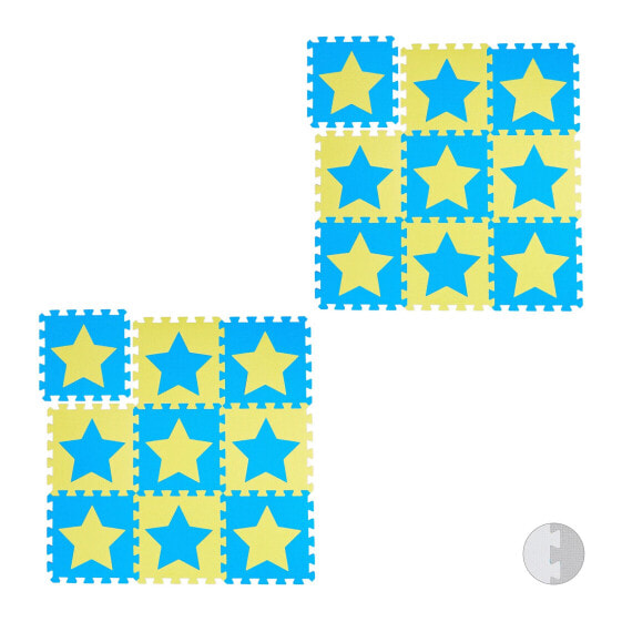 18 x Puzzlematte Sterne blau-gelb