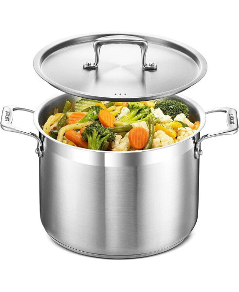 Stockpot - Brushed Stainless Steel - Heavy Duty Induction Pot with Lid and Riveted Handles - For Soup, Seafood, Stock, Canning and for Catering for Large Groups and Events by BAKKEN