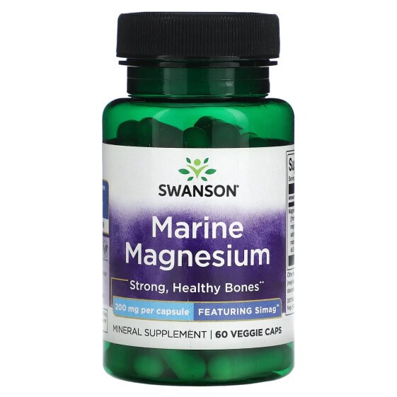 Swanson, Морской магний, 200 мг, 60 растительных капсул