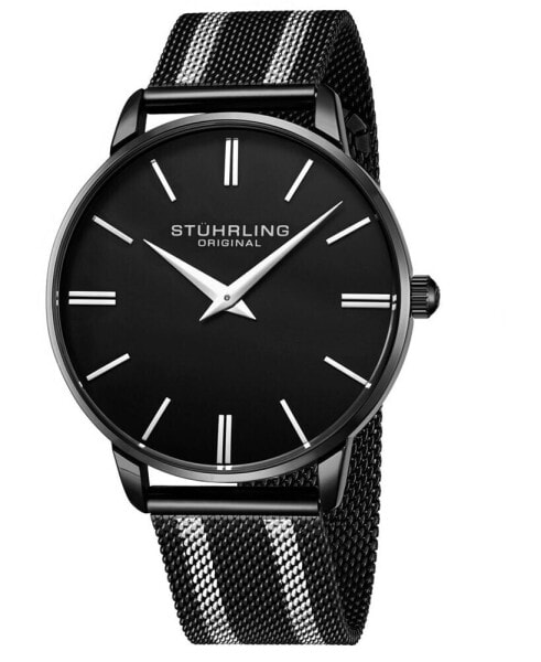 Men's Black, Silver Tone Mesh Stainless Steel Bracelet Watch 42mm