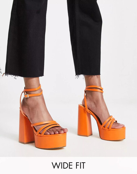 Truffle Collection Wide Fit strappy platform sandals in orange