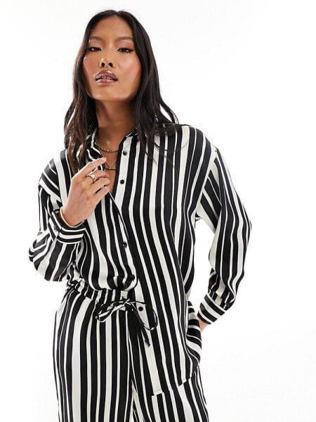 ONLY Petite oversized shirt co-ord in black and white stripe