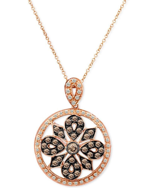 Le Vian chocolate Diamond (5/8 ct. t.w.) & Vanilla Diamond (1/4 ct. t.w.) Mandala 18" Pendant Necklace in 14k Rose Gold