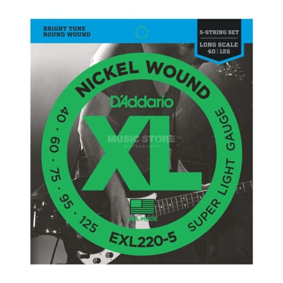 D'Addario Bass Strings XL Nickel 40-125 40-60-75-95-125, EXL220-5