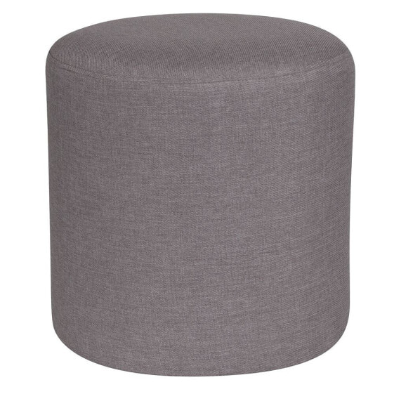 Barrington Upholstered Round Ottoman Pouf In Light Gray Fabric