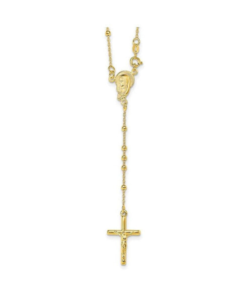 Sterling Silver Gold-plated Polished Bead Rosary Pendant Necklace 18"