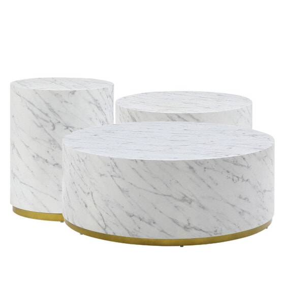 Faux Marble Coffee Tables For Living Room, 35.4 3" Accent Tea Tables With Gold Metal Base