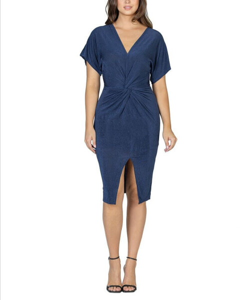 Women's Short Sleeve V-neck Twist Front Dress