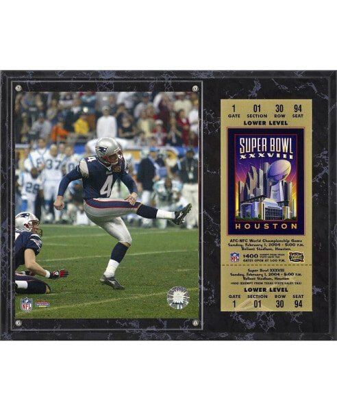 Adam Vinatieri New England Patriots Super Bowl XXXVIII 12'' x 15'' Sublimated Plaque with Replica Ticket