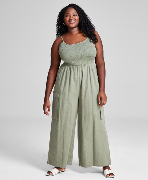 Trendy Plus Size Smocked Jumpsuit, Created for Macy's