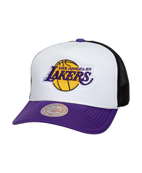 Mitchell Ness Men's Los Angeles Lakers Hardwood Classics Blocker Foam Front Trucker Snapback Hat