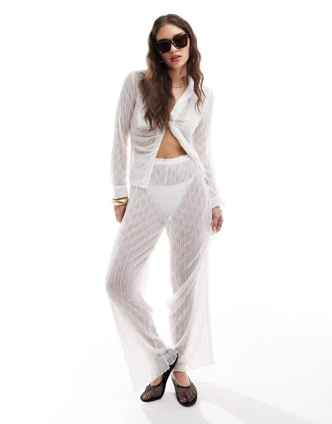 Vero Moda textured sheer beach trouser co-ord in white