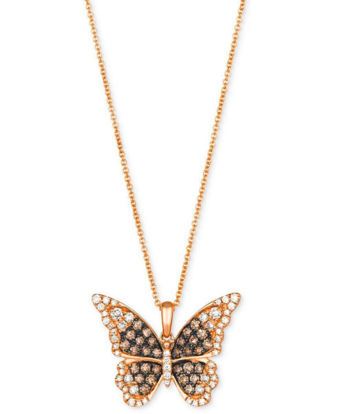 Ombré® Chocolate Ombré Diamond & Vanilla Diamond Butterfly 20" Adjustable Pendant Necklace (3/4 ct. t.w.) in 14k Rose Gold