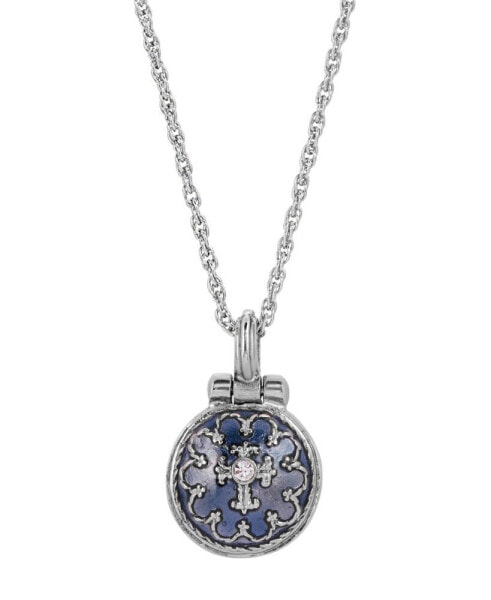 Symbols of Faith silver-Tone Blue Enamel Cross Pendant Enclosed Virgin Mary Necklace