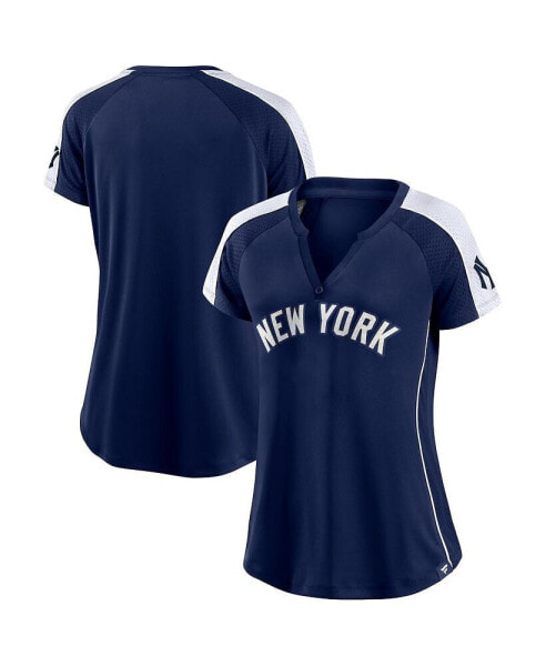 Women's Navy, White New York Yankees True Classic League Diva Pinstripe Raglan V-Neck T-shirt