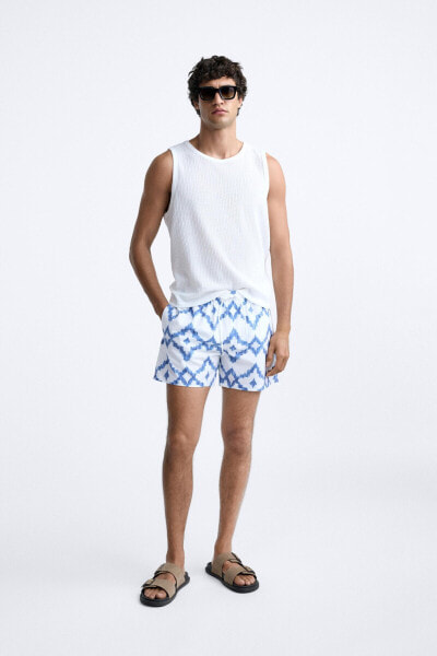 REGULAR GEOMETRIC PRINT SWIMMING TRUNKS