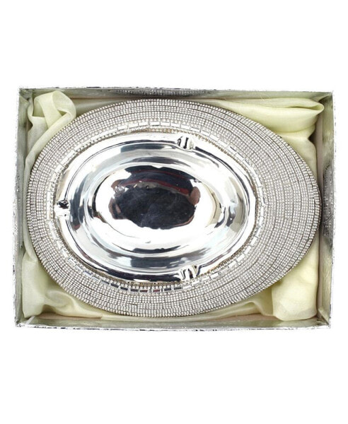 Chrome Plated Crystal Embellished Ceramic Ashtray