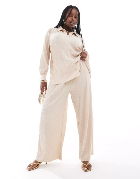 Vila Curve plisse wide leg trouser co-ord in cream