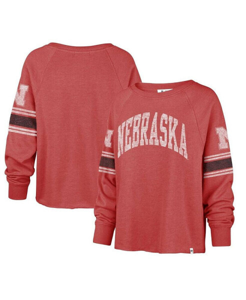 Women's Scarlet Distressed Nebraska Huskers Allie Modest Raglan Long Sleeve Cropped T-shirt