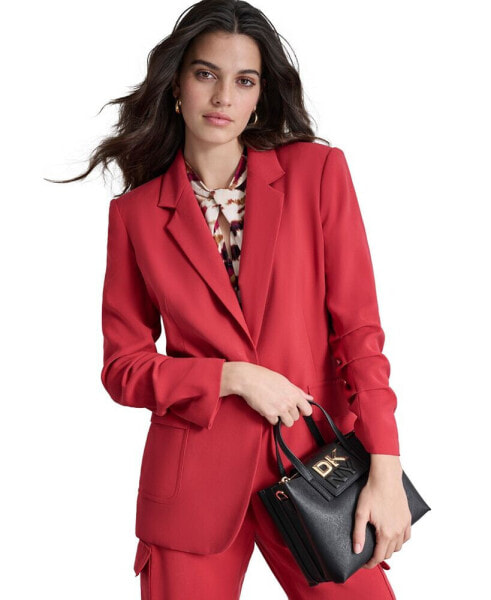 Women's Ruched-Sleeve One-Button Blazer