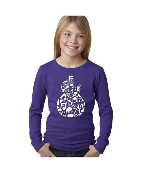 Child Music Notes Guitar - Girl's Word Art Long Sleeve T-Shirt