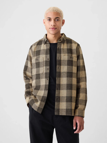 Waffle-Knit Flannel Shirt