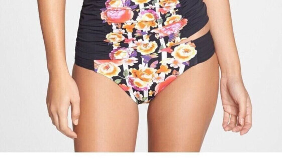 Seafolly Romeo Rose Swim Floral Print Shirred Bikini Bottom Swimwear Size 8