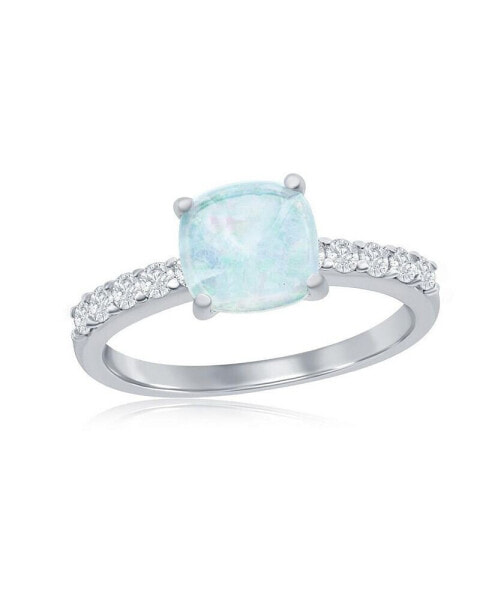 Sterling Silver Square Opal and CZ Ring
