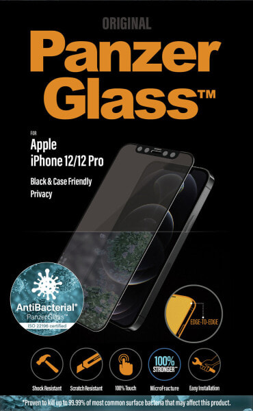 PanzerGlass Apple iPhone 12/12 Pro Edge-to-Edge Privacy Anti-Bacterial - Mobile phone/Smartphone - Apple - iPhone 12/12 Pro - Scratch resistant - Anti-bacterial - Transparent - 1 pc(s)