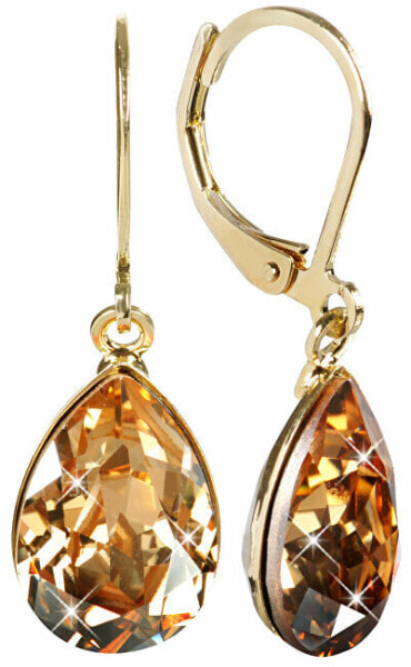 Elegant gold-plated earrings with Pear Golden Shadow crystals