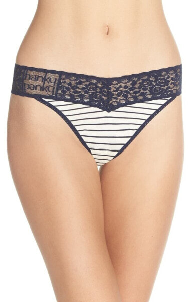 Hanky Panky 239067 Womens Stripe Original Rise Thong White/Ivory One Size