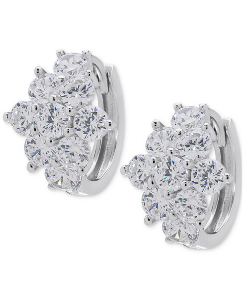 Lab Grown White Sapphire Flower Cluster Extra Small Huggie Hoop Earrings (2-3/4 ct. t.w.) in Sterling Silver, 0.47"