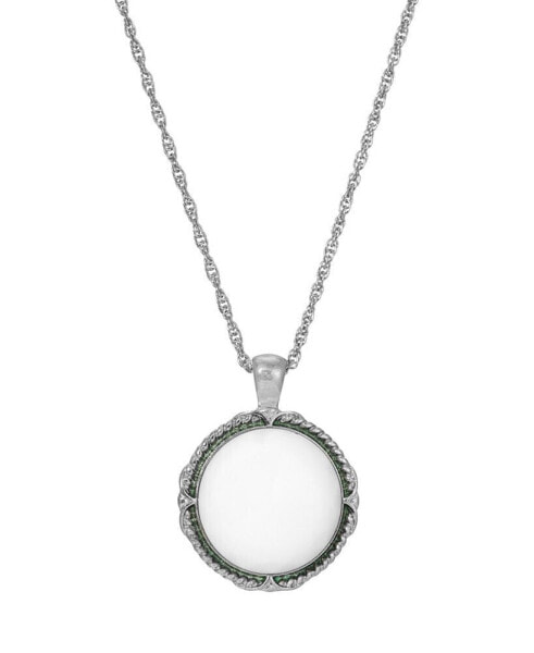 Glass White Round Pendant Necklace 24”