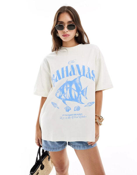 ASOS DESIGN boyfriend fit t-shirt with bahamas sea graphic in cream