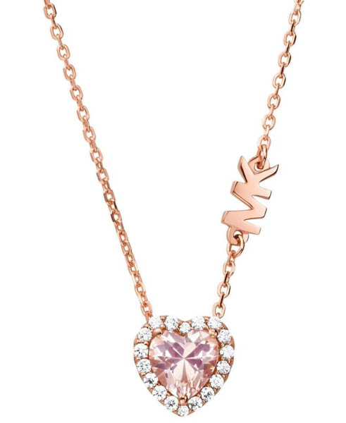14k Rose Gold-Plated Sterling Silver Crystal Heart Halo Pendant Necklace, 16" + 2" extender