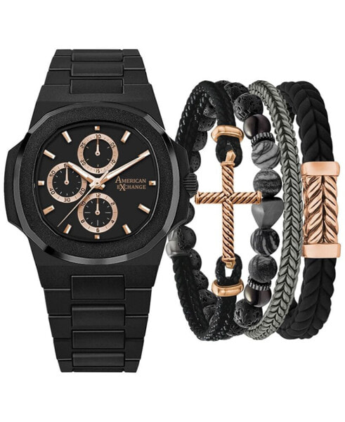 Men's Matte Black Metal Alloy Bracelet Watch 52mm Gift Set