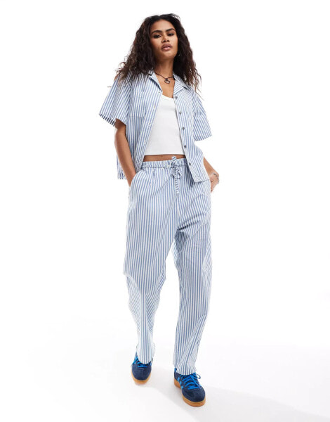 Obey co-ord cotton stripe trousers in blue