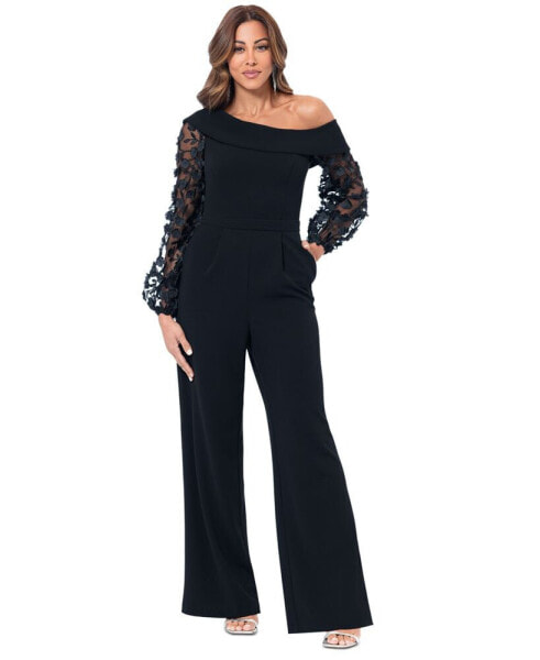 Women's 3D Floral-Sleeve Wide-Leg Jumpsuit