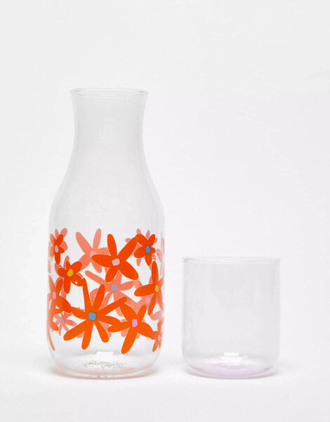 Typo carafe and glass daisy print set