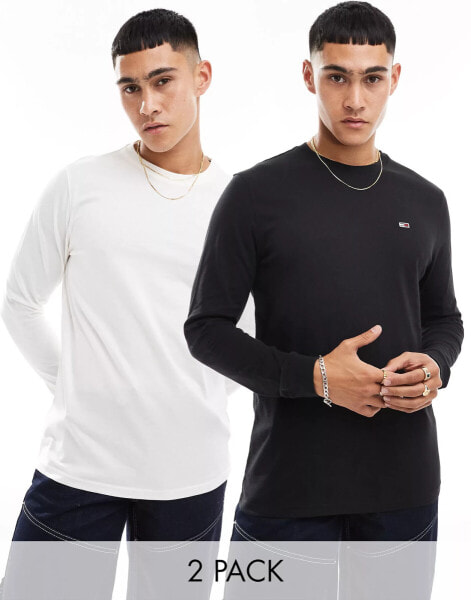 Tommy Jeans 2 pack slim logo t-shirts in white and black