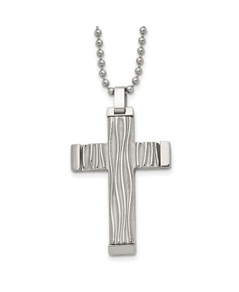 Chisel polished Wave Design Cross Pendant on a Ball Chain Necklace