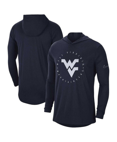 Men's Navy West Virginia Mountaineers Campus Tri-Blend Performance Long Sleeve Hooded T-shirt